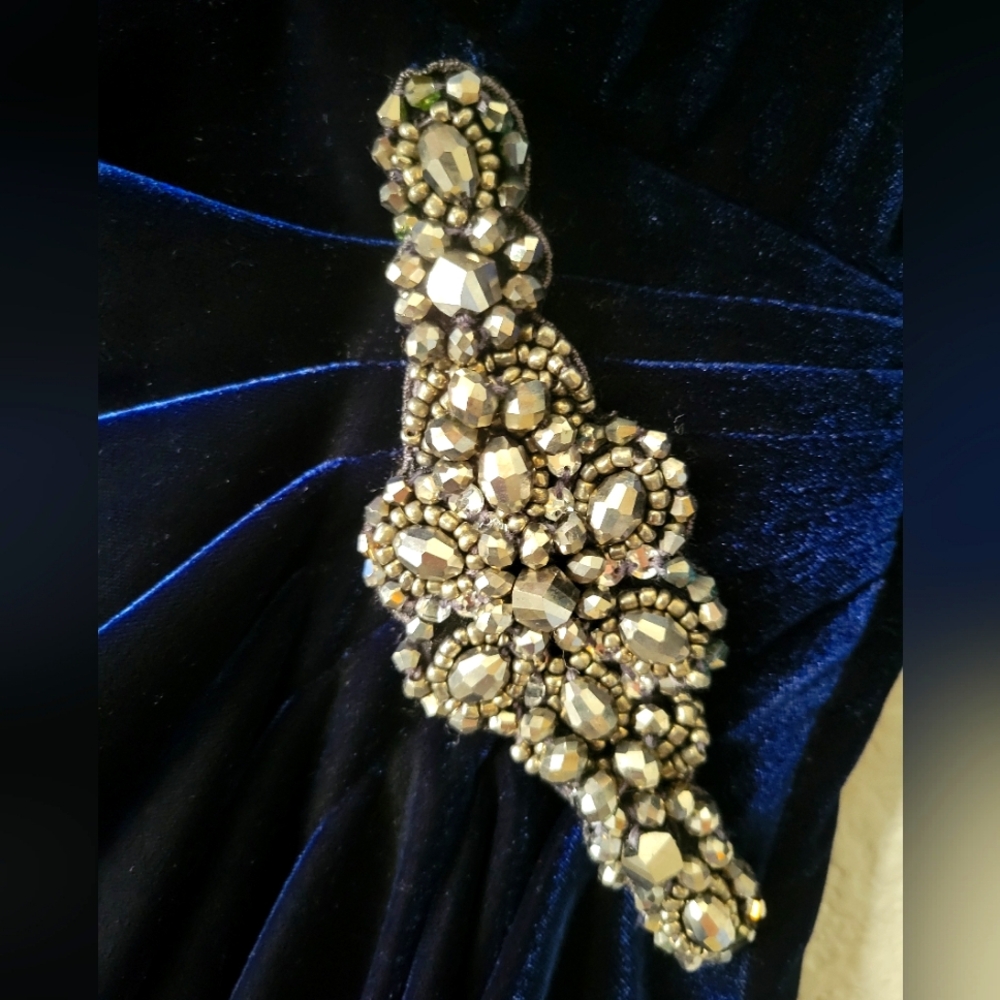 Alex Evenings Blue Velvet Cocktail Dress Size 12P - Picture 2 of 9